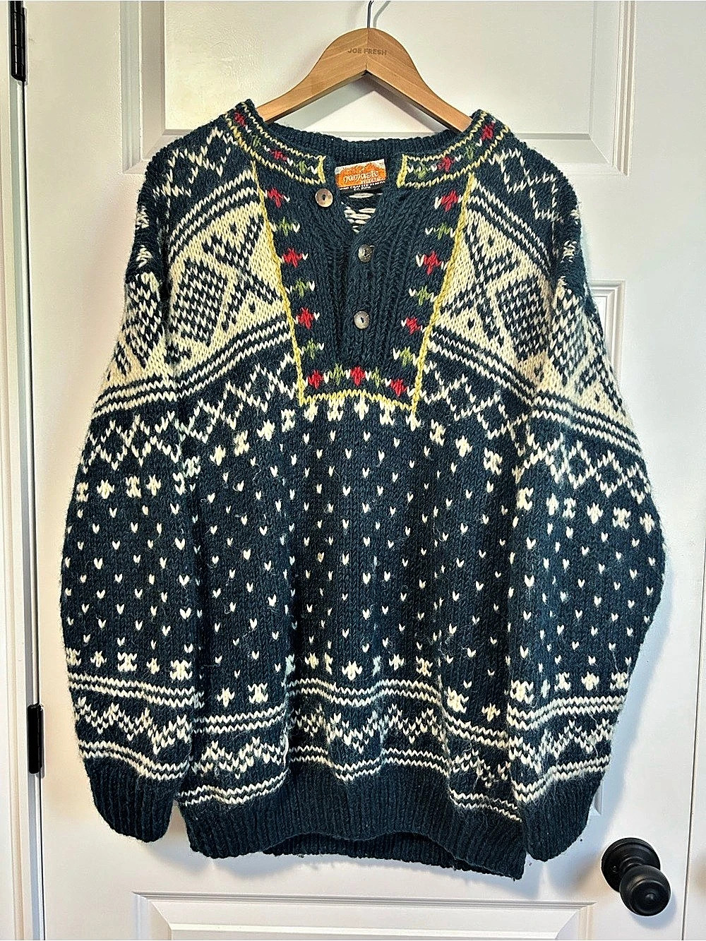 Handmade Wool Nordic Pattern Sweater Oversized Knit Fair Isle Vintage